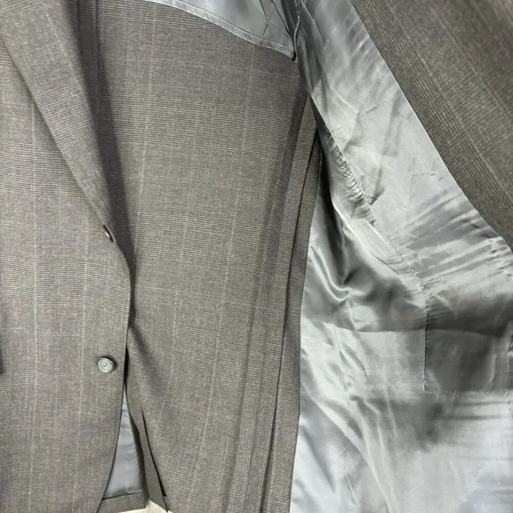 Vtg Brooks Brothers Blazer Men 42 Long 3 Button Pure Wool Gray Blue Plaid Jacket